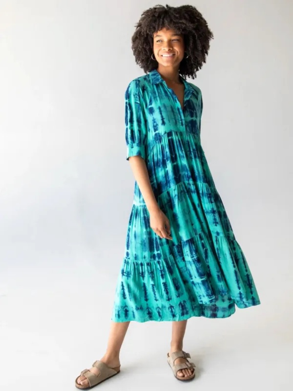 NATURAL LIFE Turquoise & Navy Tie-Dye Rebecca Midi Dress